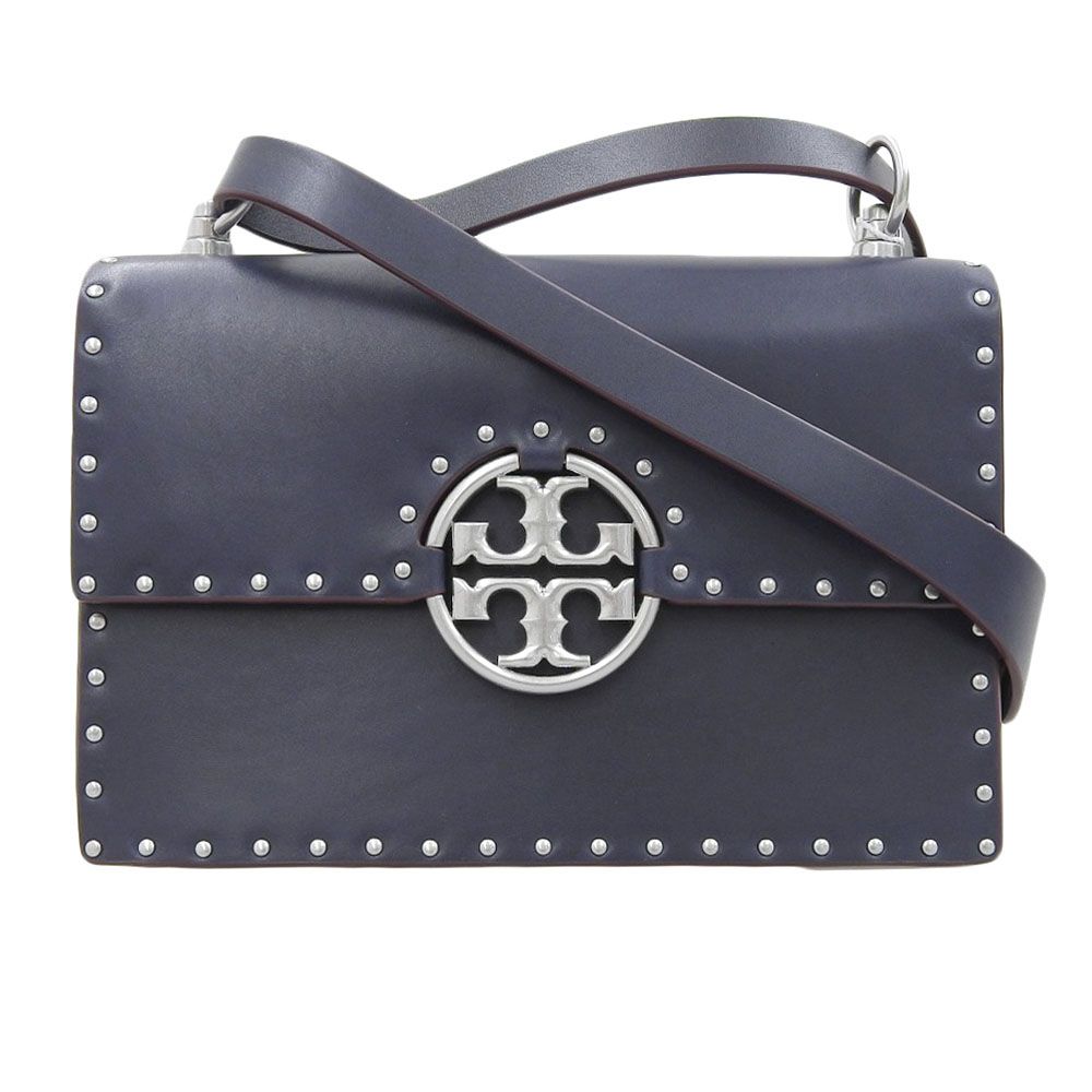 トリーバーチ Tory Burch 2025年商品 137291 MILLER STUDDED レザー ショルダー クロスボディバッグ ネイビー レディース 定価107800円