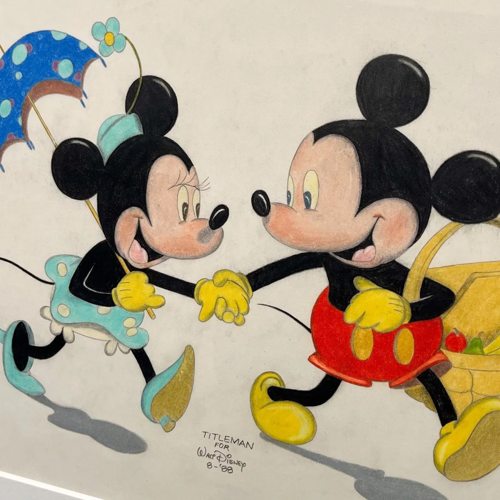 再入荷定番Walt Disney☆ タイトルマン『ミッキーとミニー』 ディズニー 直筆サイン レア商品 ヴィンテージ 真作 鉛筆画、木炭画