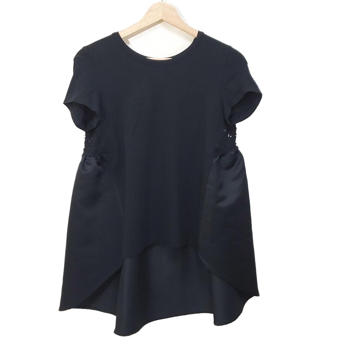 美品】YOKO CHAN 半袖カットソー ペプラム レース ブラック 38