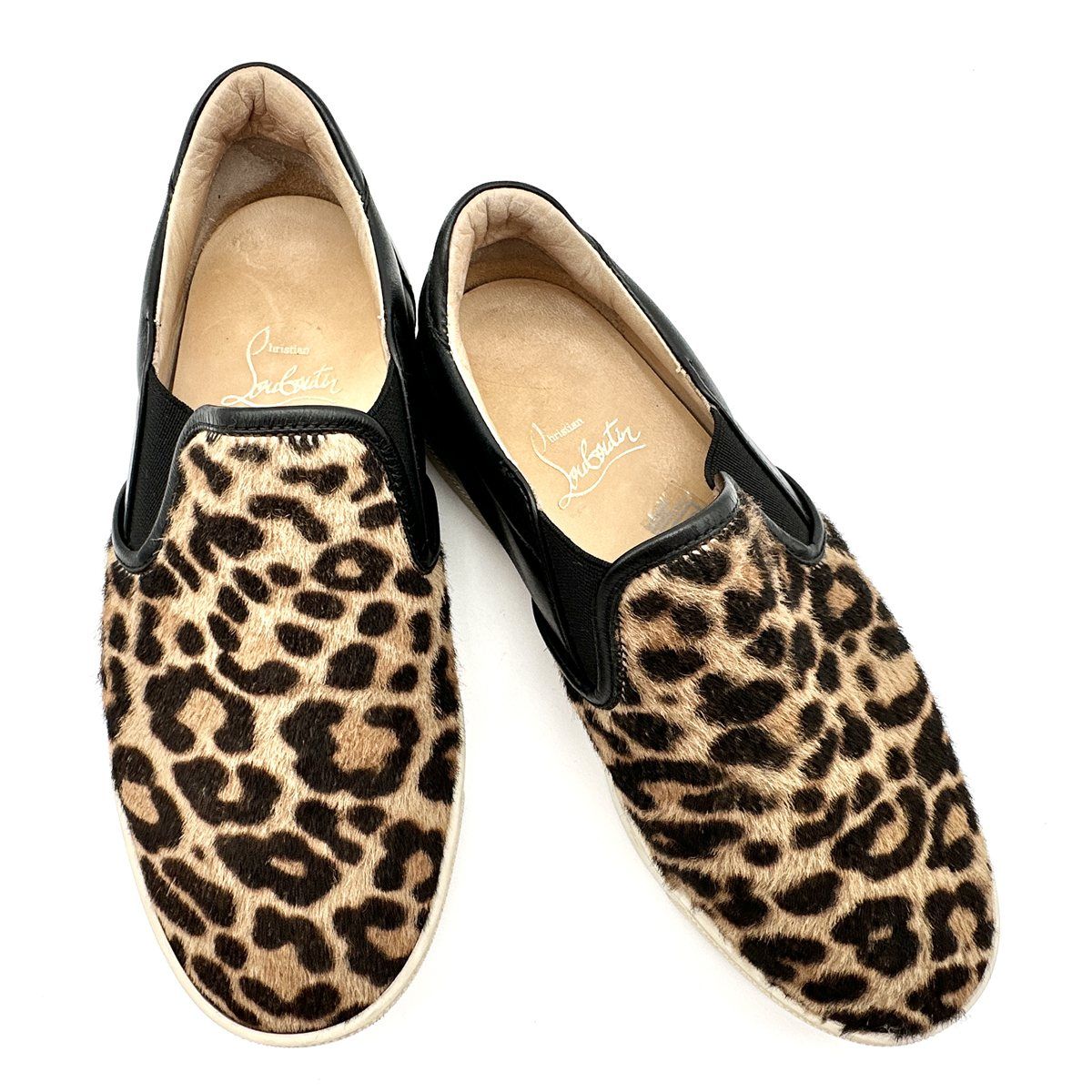 Christian Louboutin スリッポン 豹柄 ハラコ ブラック 2173T