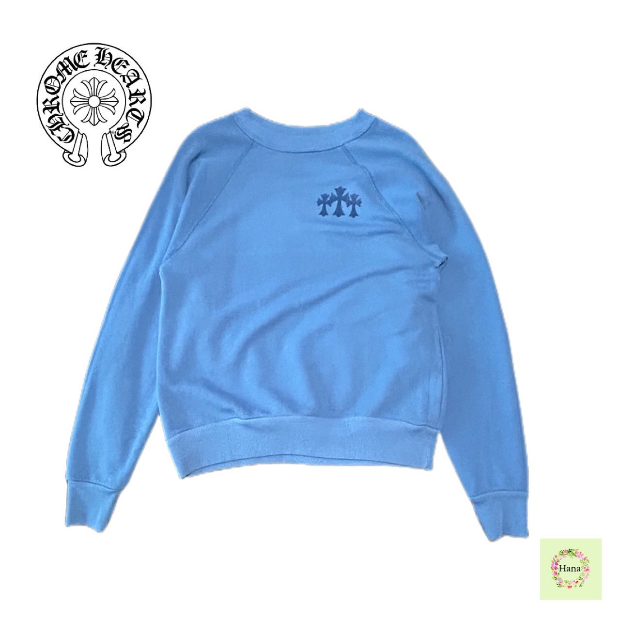 CHROME HEARTS クロムハーツ SWTSHRT W BLIND SPOT CREW トリプルクロス TRIPPLE CROSS セメタリークロスパッチ バックCHフェルトパッチ スウェット トップス レディース ブルー S 保証書無修正