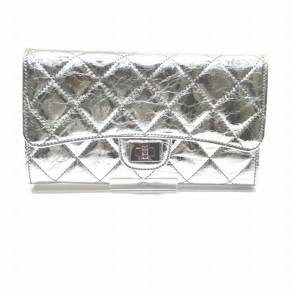 シャネル CHANEL マトラッセ 2.55 A2029 メタリックシルバー 長財布 3つ折り財布 レディース