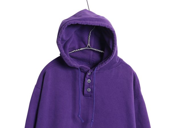 なクーポン配布中! 80s 90s エルエルビーン ラッセル 別注 ヘンリーネック スウェット フード パーカー メンズ M 古着 無地 トレーナー プルオーバー 紫