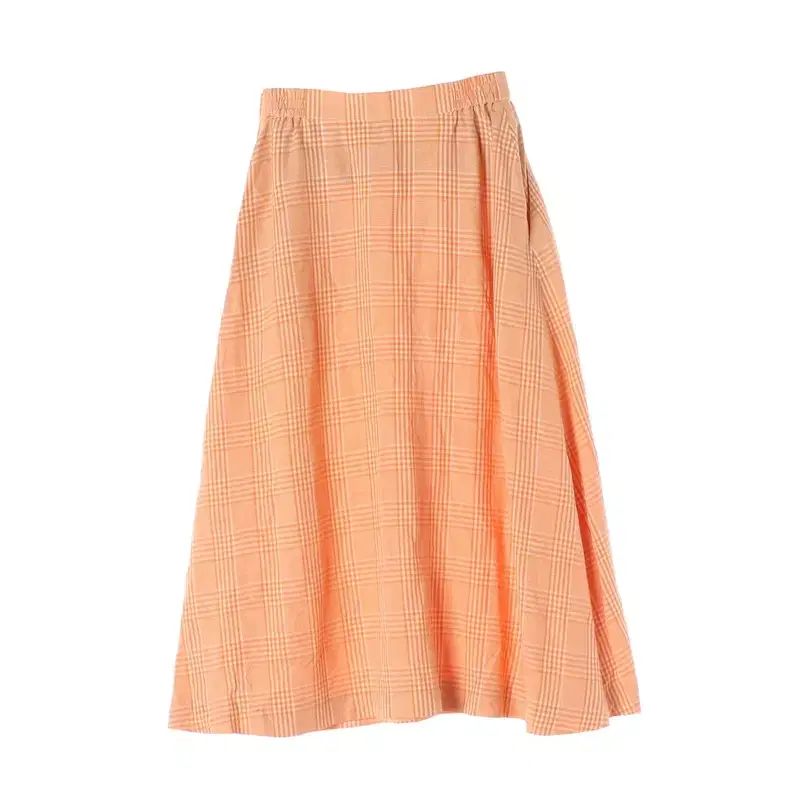 クリスチャン ディオール WOMEN - L リネン レーヨン チェック パータン スカート