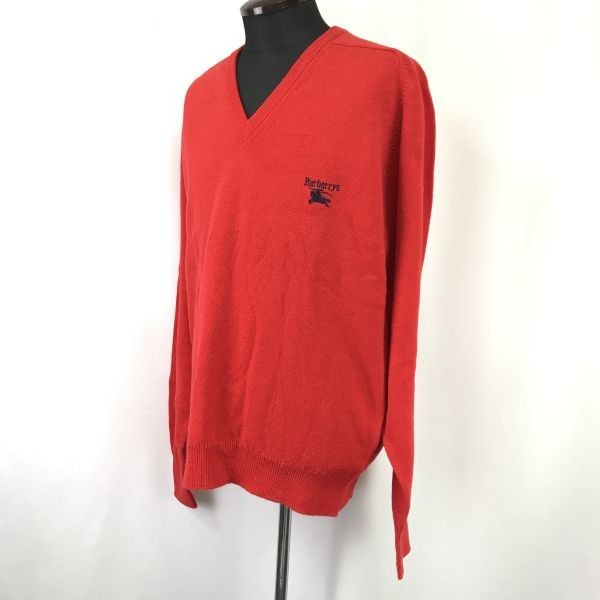 80s-90s スコットランド製 Vintage Burberrys バーバリー ウール Vネックセーター 44 メンズL red 赤 tops sweater cBH936 7