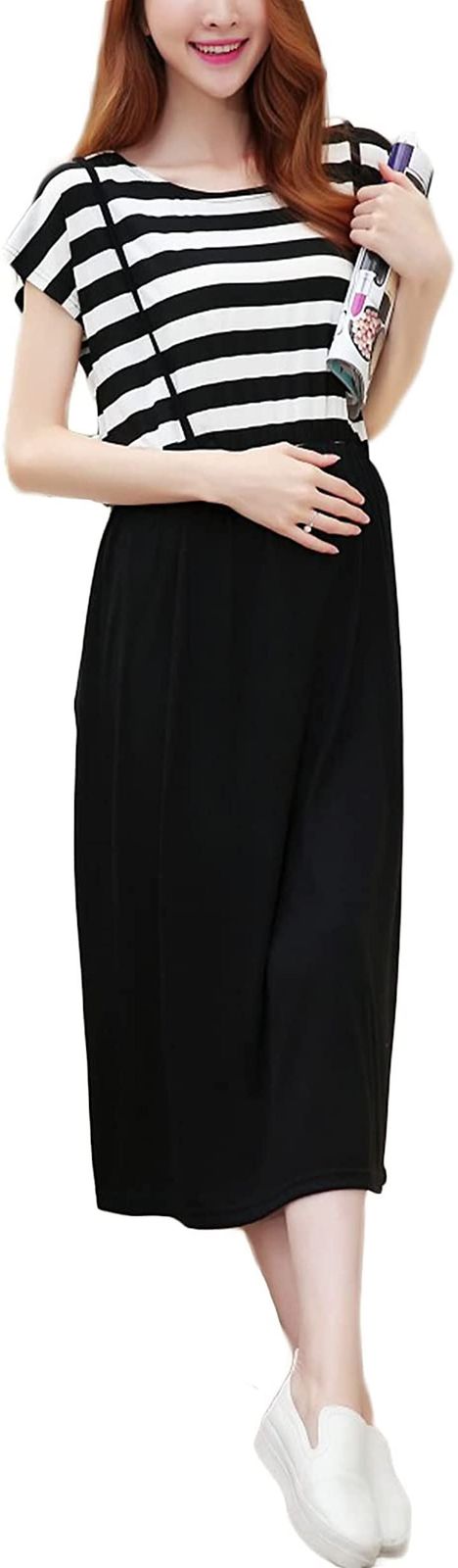 Thumbnail of Clove Cube Maternity Dress with Zipper and Nursing Access - Striped Pattern - Long, Maxi, or Midi (Short Sleeve, M)