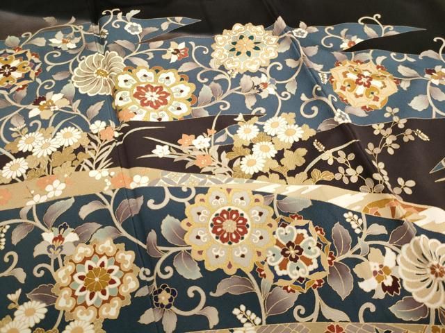 平和屋着物□豪華黒留袖 作家物 草花文 暈し染め 金彩 正絹 逸品