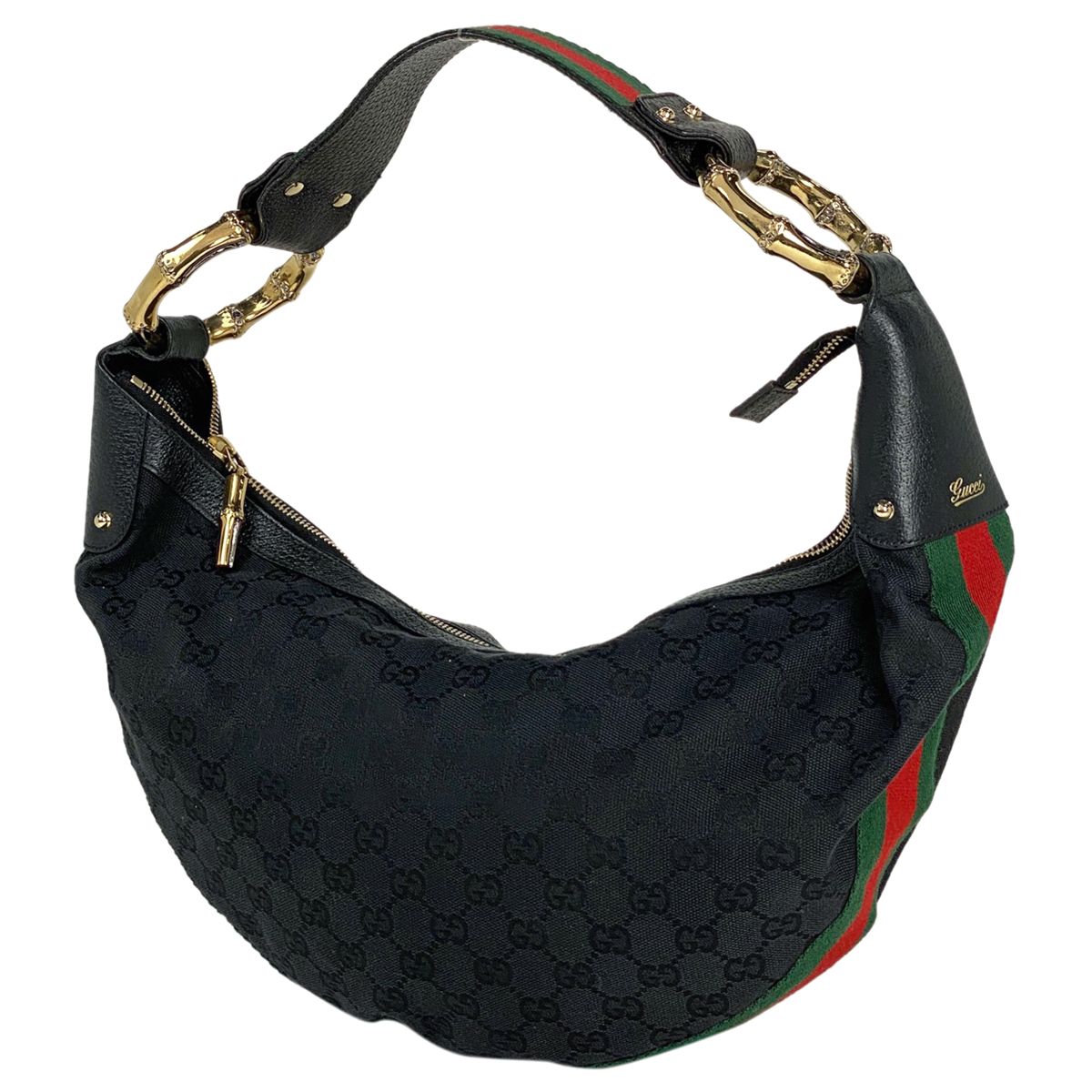 グッチ GGキャンバス シェリー バンブー ワンショルダー ハンドバッグ 131036 グリーン【中古】 グッチ GUCCI GG柄 ショルダーバッグ ワンショルダー シェリーライン