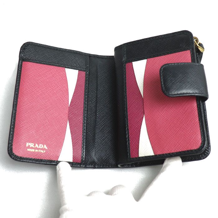 PRADA 二つ折り財布 ブラック ピンク PRADA プラダ 二つ折り財布