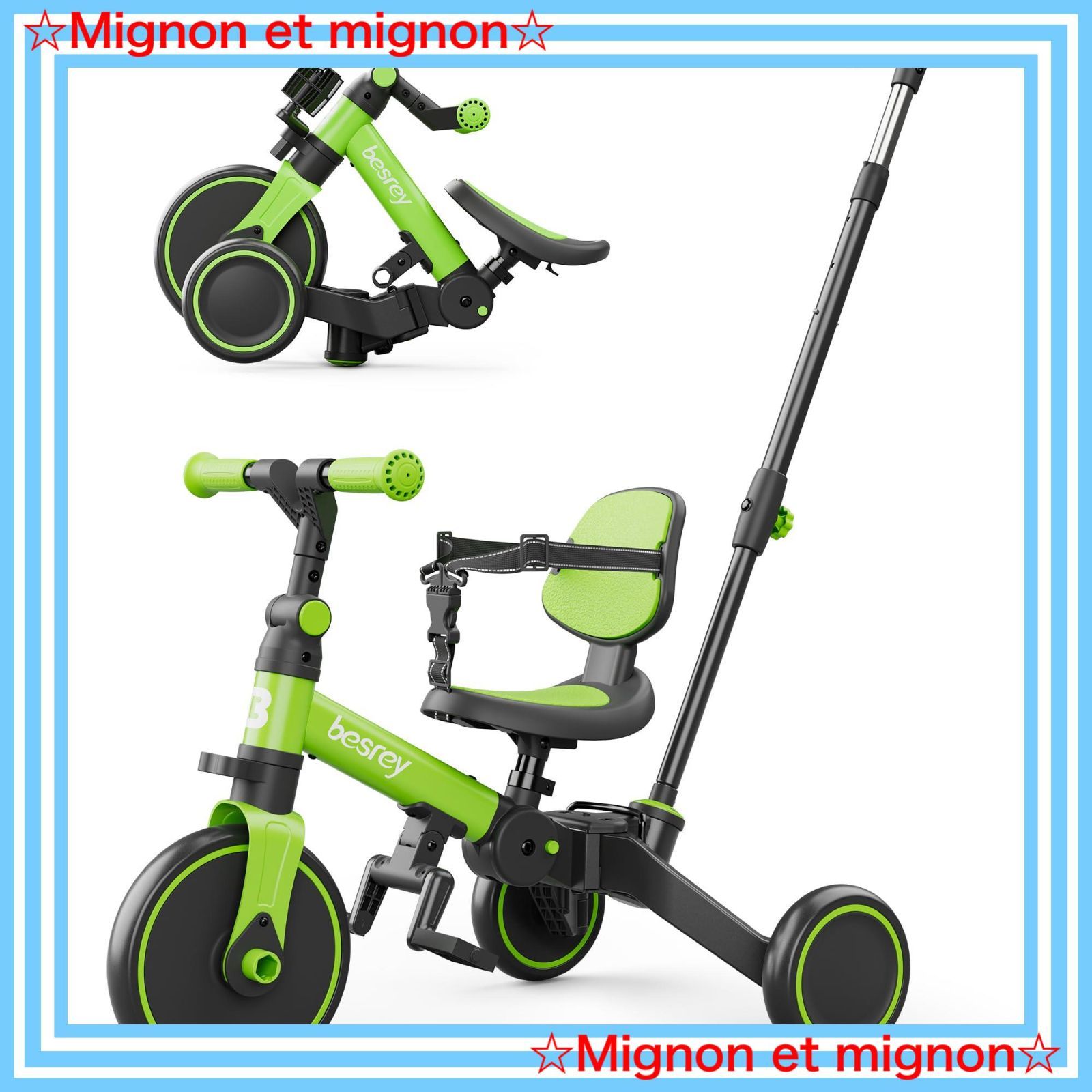 スピード発送 5in1 1歳 手押し棒 2歳 3歳 かじとり ランニングバイク 自転車 折りたたみ 乗用玩具 幼児用 子供用三輪車 キッズバイク プレゼント 三輪車 ギフト グリーン