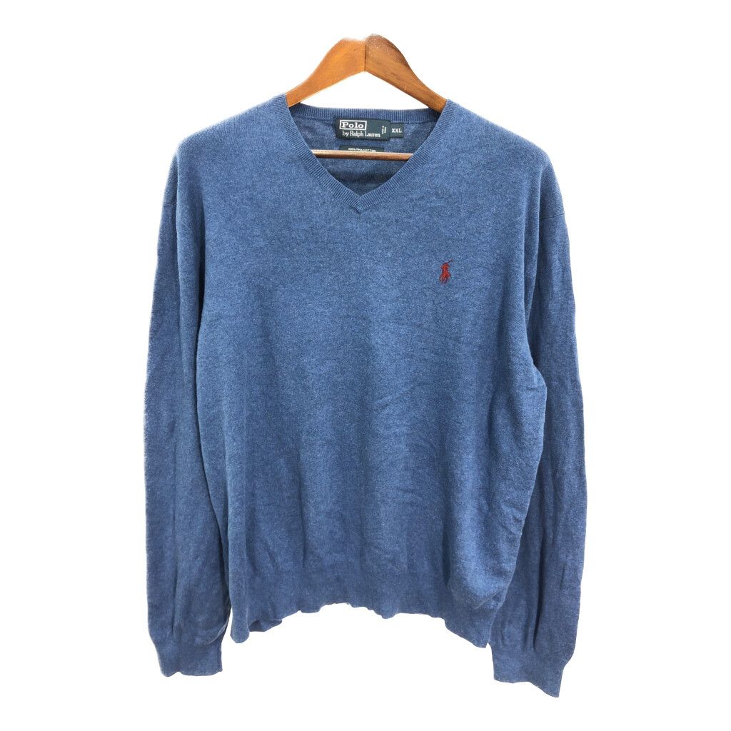 Polo by Ralph Lauren ポロ ラルフローレン コットンセーター 大きいサイズ ワンポイントロゴ ブルー (メンズ XXL) 中古 古着 R2226