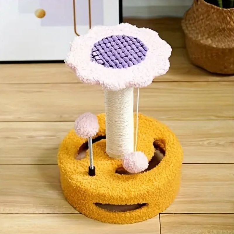 キャットタワー 爪とぎ 猫 おもちゃ ミニサイズ 麻 ボア生地 爪研ぎ 猫タワー 鈴 ポール ボール かわいい 可愛い お花 フラワー バイカラー おしゃれ