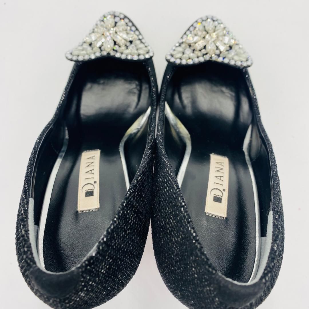 美品】DIANA ダイアナ パンプス ツイード ビジュー グリッター
