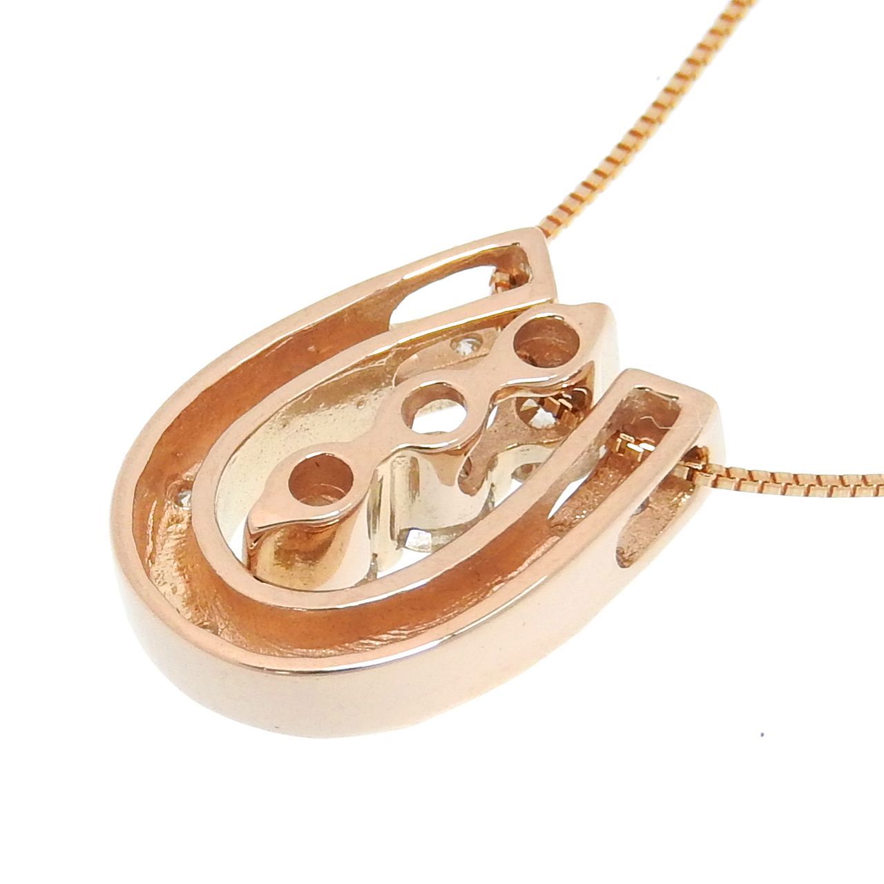 新品仕上げ K18 PG ホースシュー 馬蹄 ネックレス ダイヤモンド 0.35ct 
