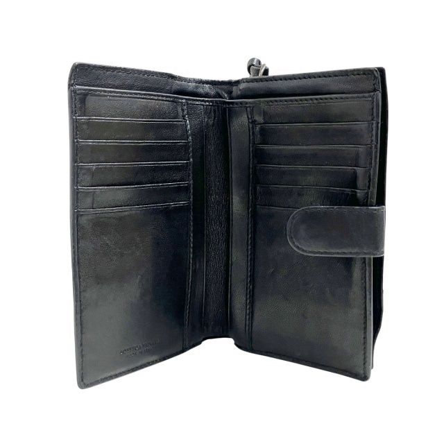 【美品】ボッテガヴェネタ 2つ折り財布 イントレチャート 黒 ブラック レザー BOTTEGA VENETA ボッテガヴェネタ 二つ折り財布 イントレ