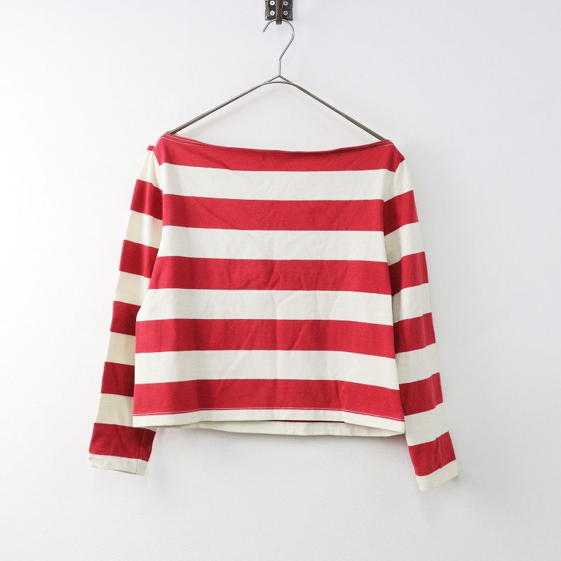 ラルフローレン RALPH LAUREN コットン ボートネック ワイドボーダー カットソー M/レッドXエクリュ トップス【2400014146349】
