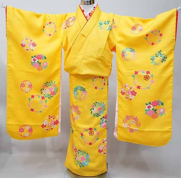 七歳 女児 着物と長襦袢セット 仕立て上がり 黄色地 キティー NO40336 七歳 7歳 7才 七才 女児 着物と長襦袢セット 仕立て上がり 黄色