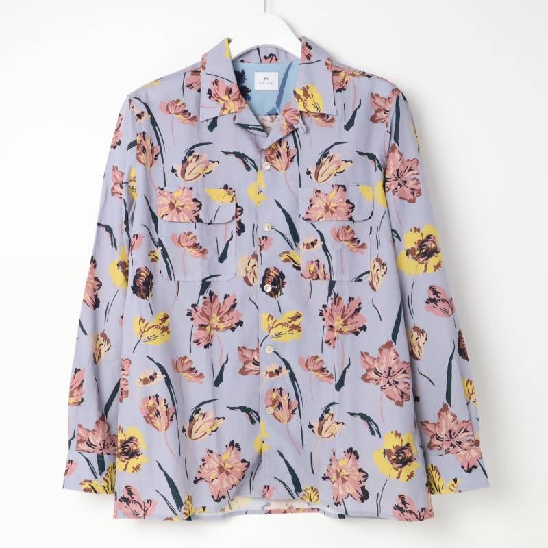【美品】PS Paul Smith ポールスミス 花柄 総柄 長袖 シャツ PS ポールスミス 花柄 総柄 シャツ 長袖 ドレスシャツ 紺 ネイビー M