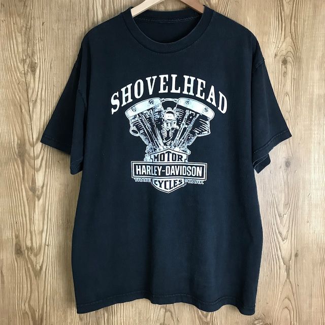 HARLEY DAVIDSON SHOVELHEAD 両面 プリント T-sh メンズ XL程 ハーレーダビッドソン ショベルヘッド バイク バイカー ストリート アメカジ 古着 e24051112