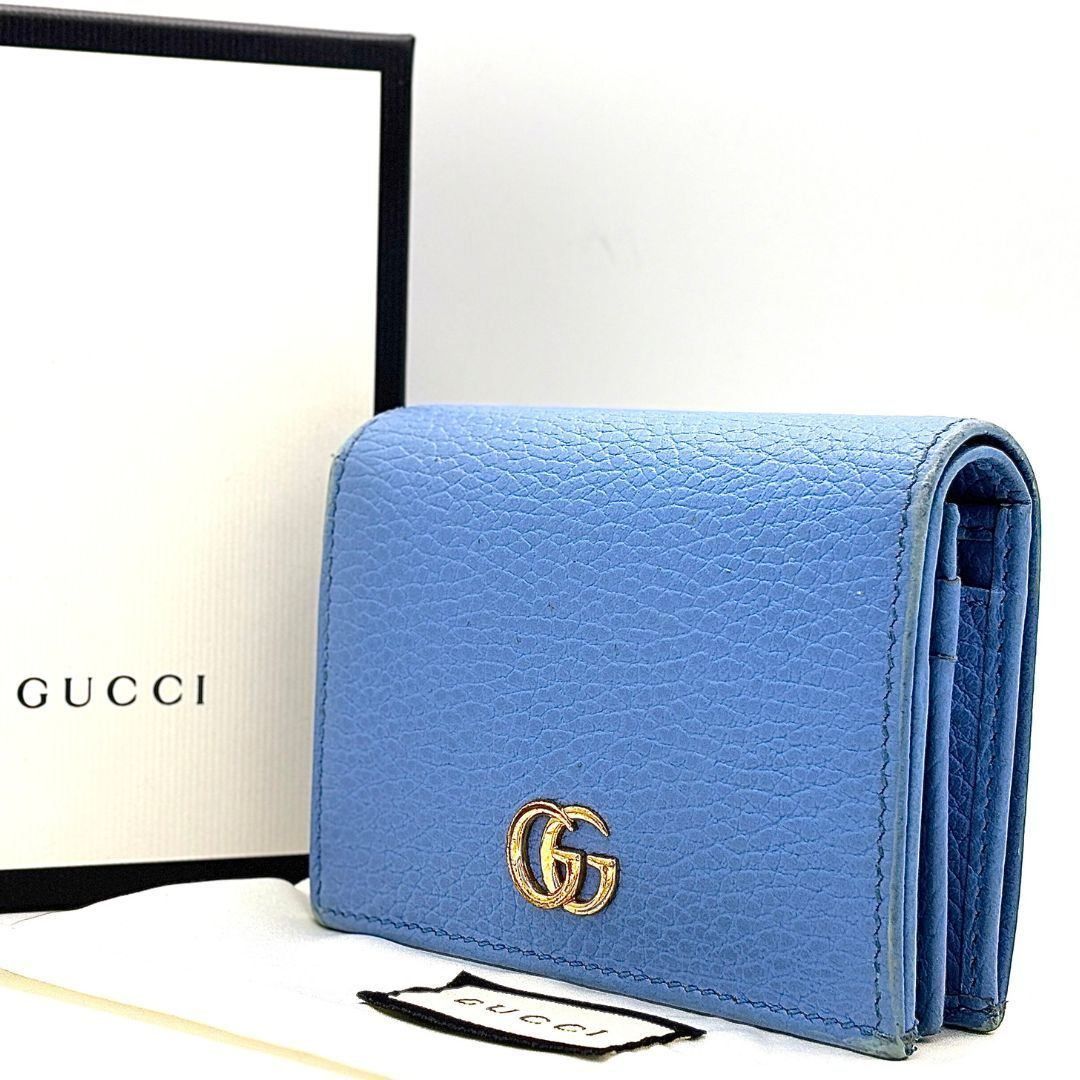 手元に彩りと品格を GUCCI グッチ 二つ折り財布 GGマーモント レザー コンパクト ミニマリスト 小銭入れ付き レディース 456126 ブルー