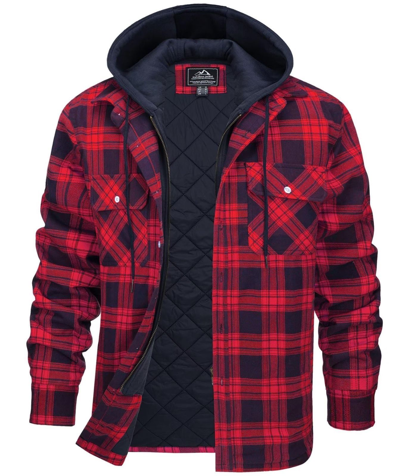 [KEFITEVD] パーカー メンズ ジャケット 厚手 チェックシャツ 大きいサイズ 冬服 ジャンパー 防寒 シャツジャケット フランネル 中綿コート カジュアルジャケット キルティング フード取り外し