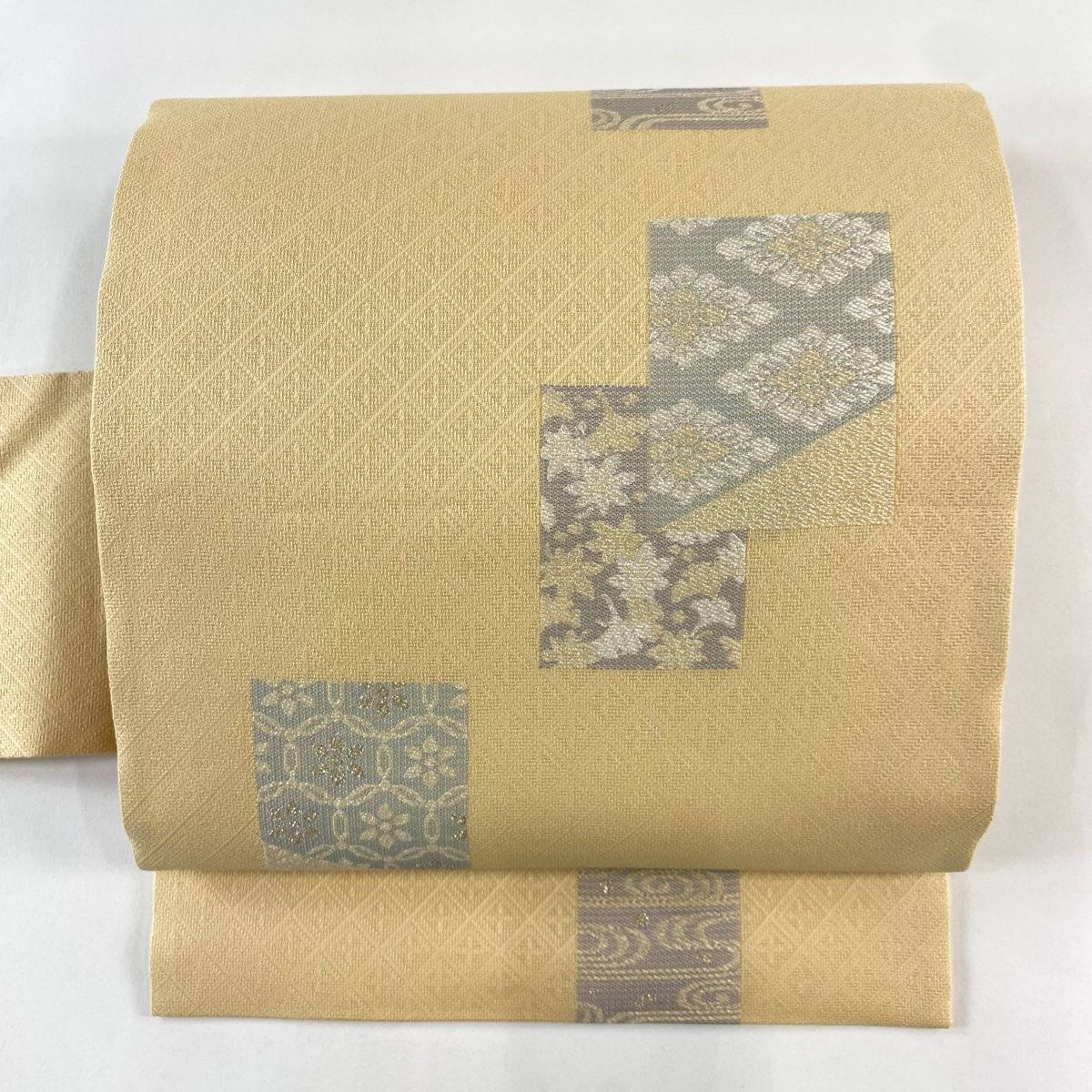 名古屋帯 秀品 華文 観世水 箔 ベージュ 正絹