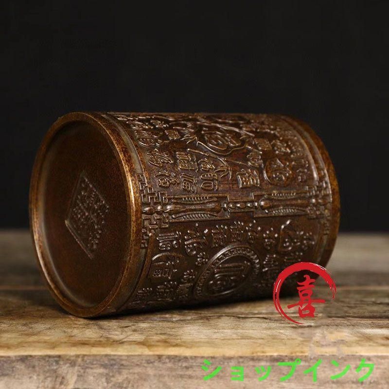 銅 細工 レリーフ百福筆筒 収納箱書道具 文房具 装飾品 工芸品 置物 銅 細工 レリーフ百福筆筒 収納箱書道具 文房具 装飾品 工芸品