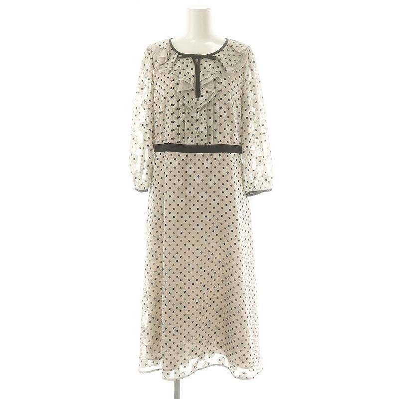 トゥービーシック TO BE CHIC 近年モデル ダブルドットプリント ワンピース フリル 40 グレージュ 黒 |MI OS