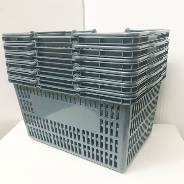 【未使用】ショッピングバスケット 29L 6個セット ダークグレー 買い物かご プラスチック バスケット 収納用 キャンプ アウトドア ●112099