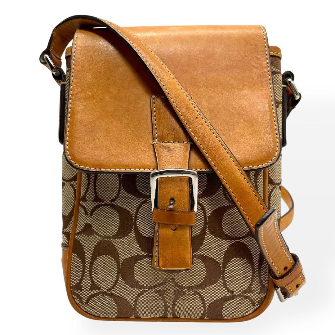 ★良品★ COACH コーチ ショルダーバッグ キャンパス ブラウン 良品 COACH コーチ ショルダーバッグ キャンバス レザー