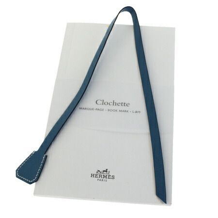 【中古】 超美品 エルメス HERMES 栞 ブックマーク ブルー レザー 03BE072