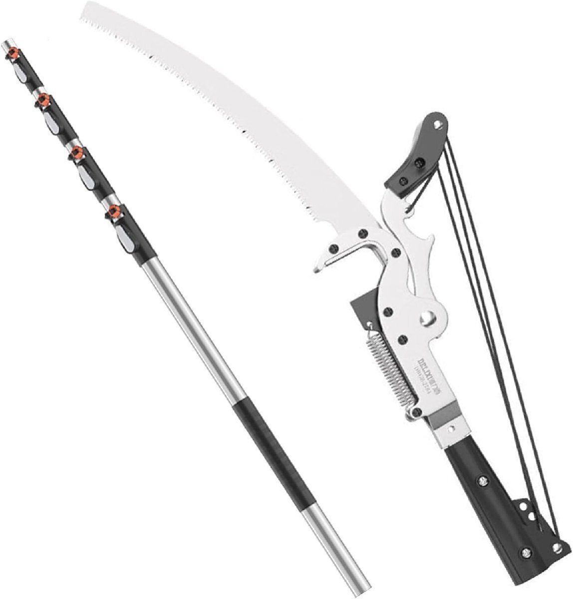 鋸付き 伸縮高枝切りバサミ 6m 強力剪定ばさみ コンパクト加長型 鋼製ナイフ ガーデニング 高所剪定バサミ