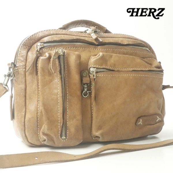 n*m様 ヘルツ　バック　2WAY キャメル HERZ 美品 ヘルツ 前面2ポケットタイプ 2WAY ショルダーバック A