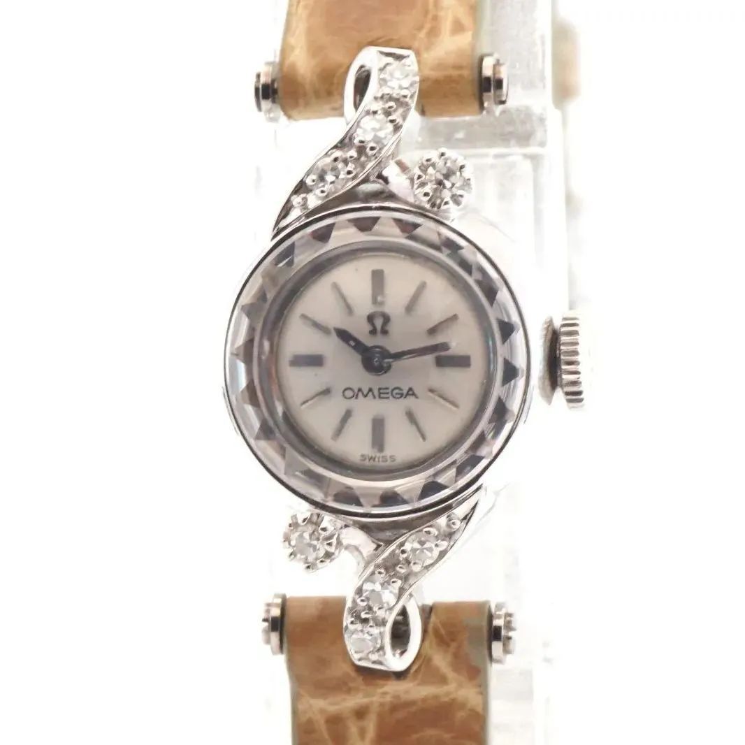 OMEGA オメガ 手巻き シルバー文字盤 カットガラス 天然ダイヤモンド OMEGA オメガ 手巻き シルバー文字盤 カットガラス 天然ダイヤモンド