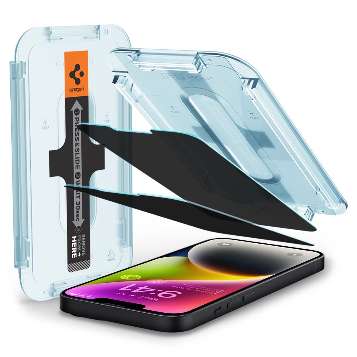 Spigen EZ Fit 覗き見防止 ガラスフィルム iPhone 14、iPhone 13、iPhone 13 Pro 用 貼り付けキット付き iPhone 14、iPhone13、iPhone13Pro 対応 保護 フィルム のぞき見防止 2