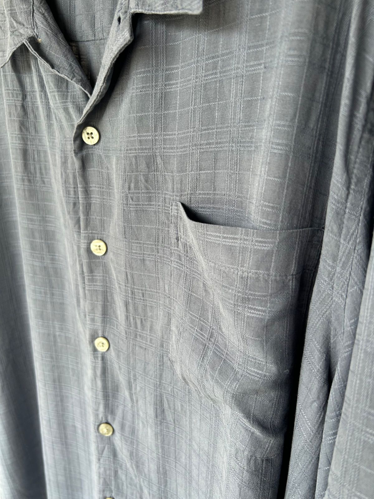 croft&barrow S/S open collar silk shirt blue クラフトバロー