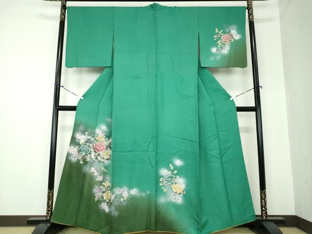 正絹 訪問着 暈し染め 几帳籬草花文 金彩  身丈159  裄丈62 正絹 訪問着 暈し染め 几帳籬草花文 金彩 身丈159 裄丈62