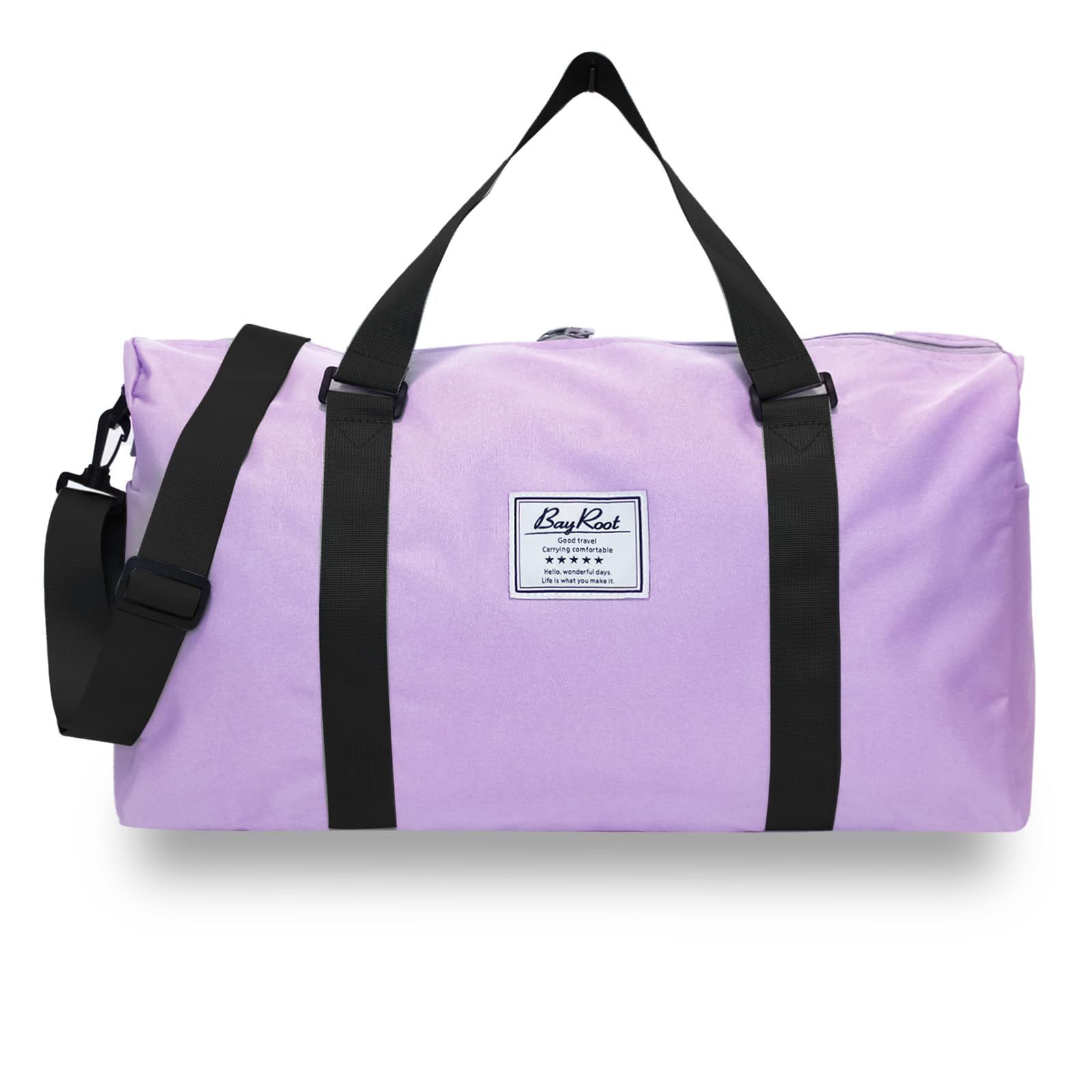 BayRoot ボストンバッグ 修学旅行 旅行バック 大容量 軽量 1泊 2泊 機内持ち込み キャリーオン ショルダー ベルト 紫 パープル 黒紐
