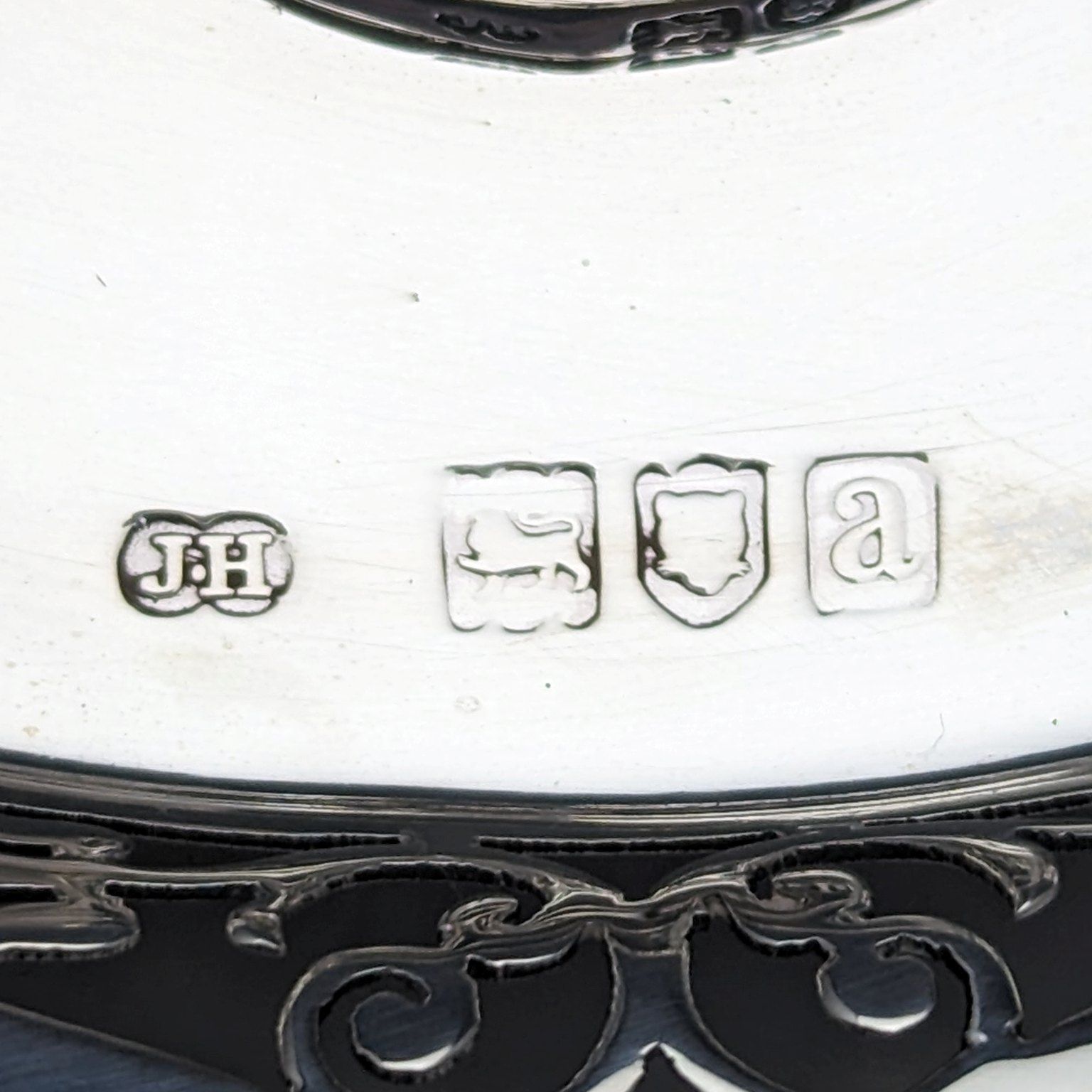 1896年 英国ヴィンテージ 純銀製 インク壺＆受け皿セット Sibray