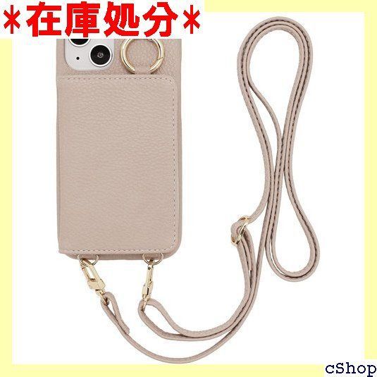 MINTY iPhone14 ケース iPhone13 ケース 両機種対応 ショルダー ストラップ リング付き フルカバー グレージュ 789