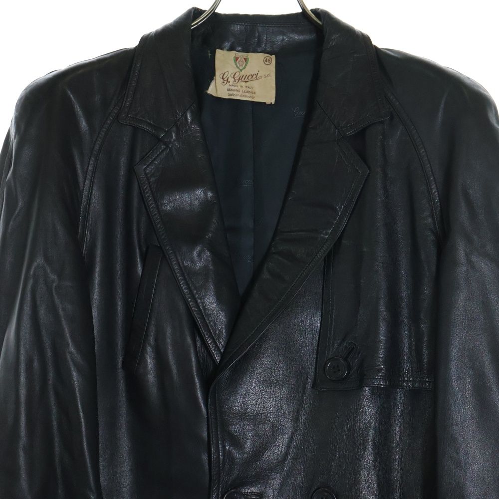 希少Vintage GUCCIグッチレザーヴィンテージ トレンチコート GUCCI (グッチ) 70s レザー トレンチコート ブラック - メルカリ