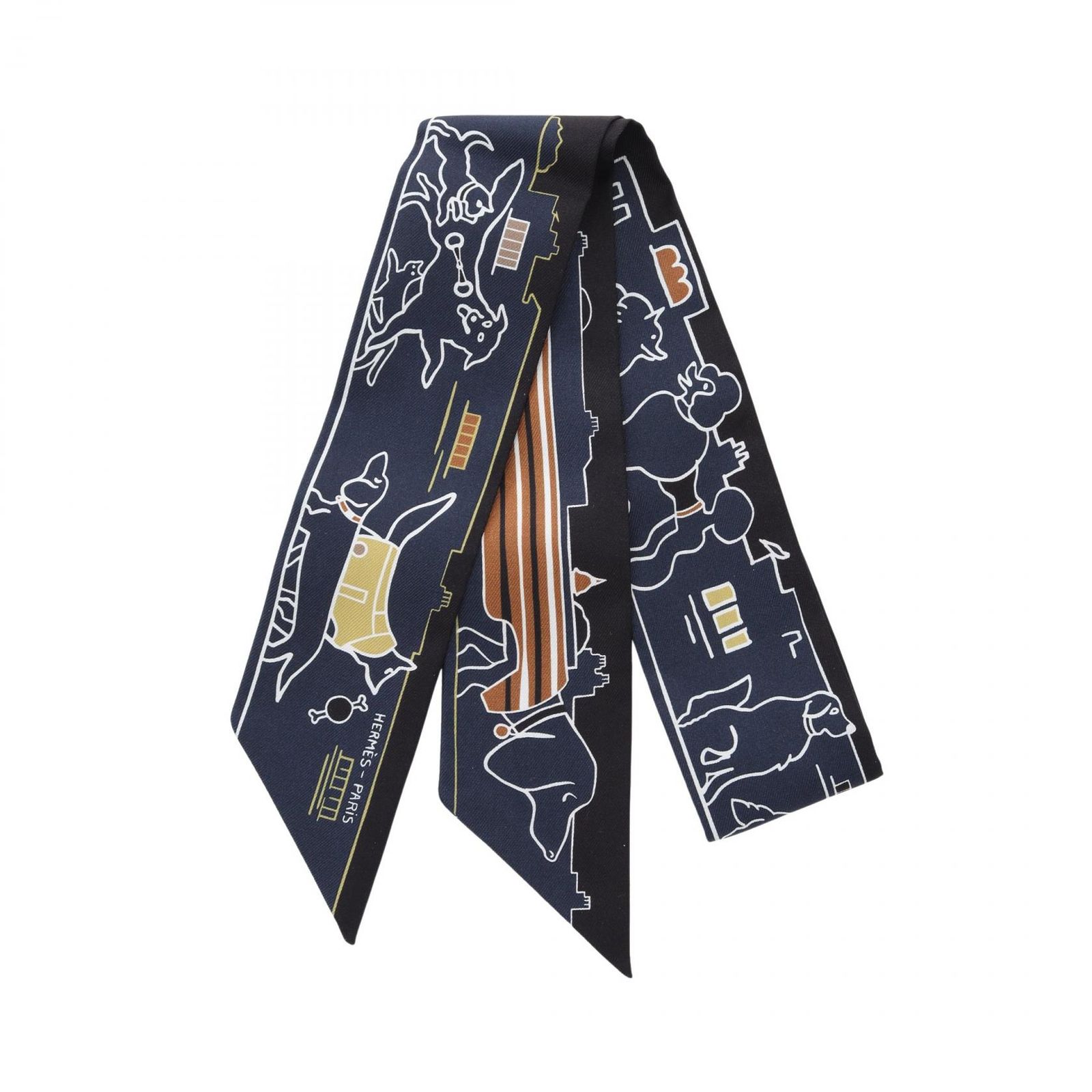 エルメス HERMES スカーフ ツイリー LES CHIENS PARISIENS イヌ シルク トゥイリー レディース Used A