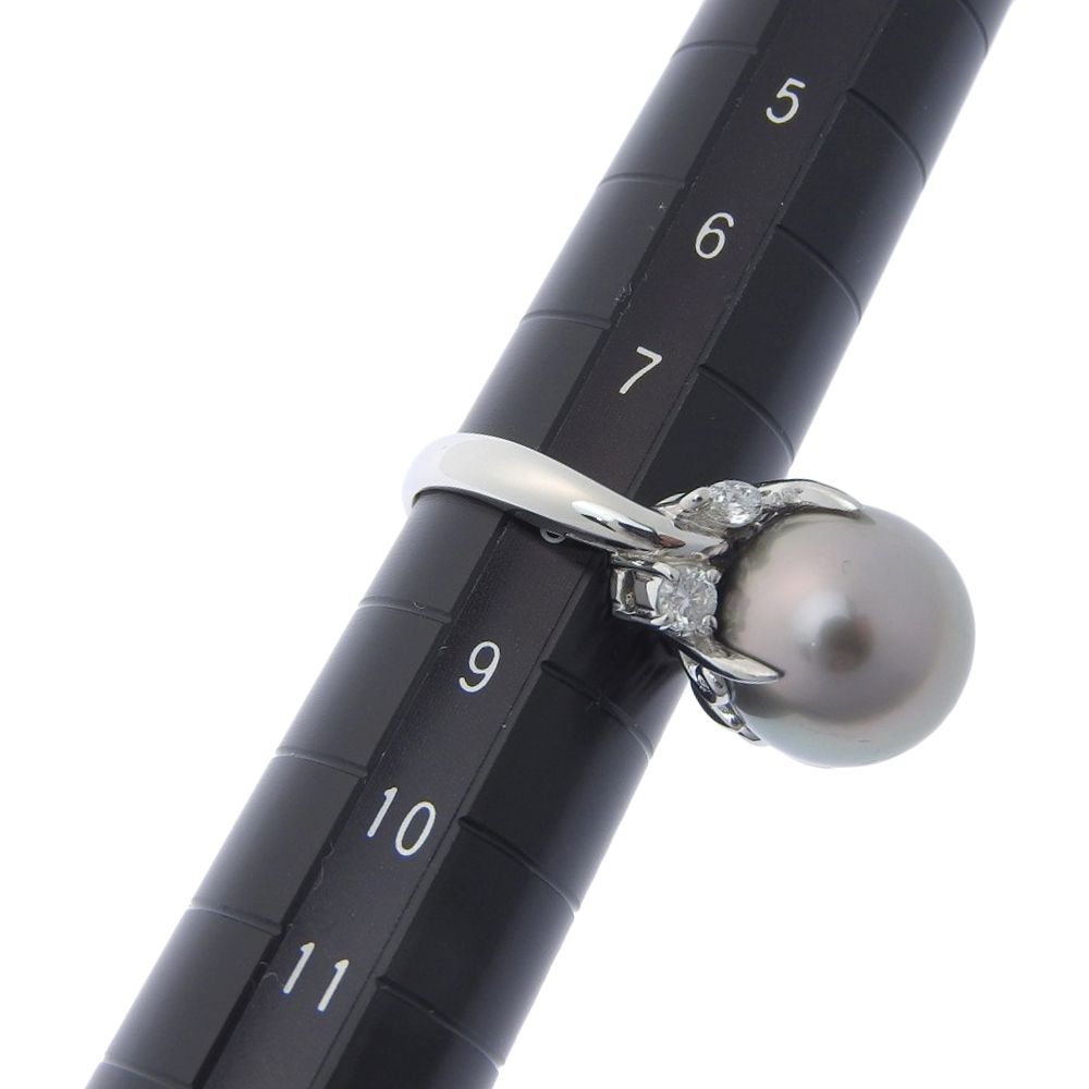 本物保証】 鑑付 新品同様 リング Pt900 クロチョウ養殖真珠