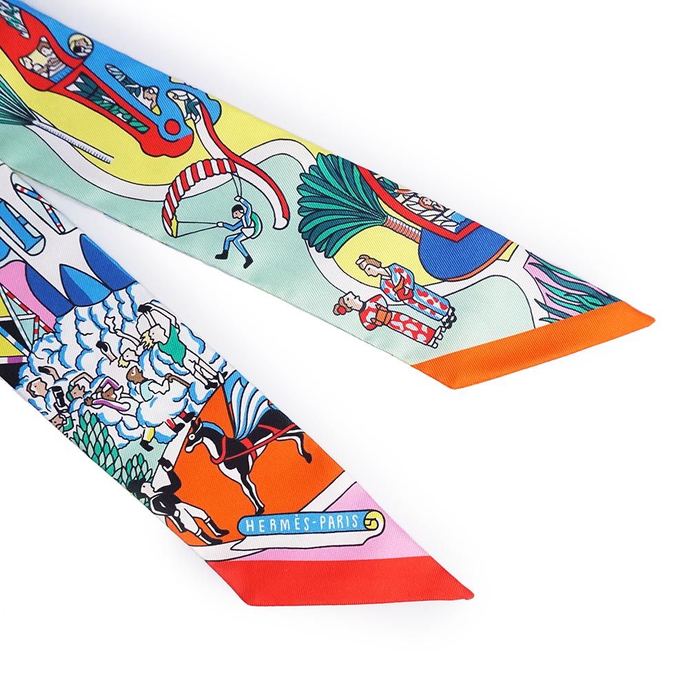 ツイロン　リボンスカーフ　HERMES エルメス ツイリー GRAND TRALALA リボン スカーフ シルク ライトベージュ