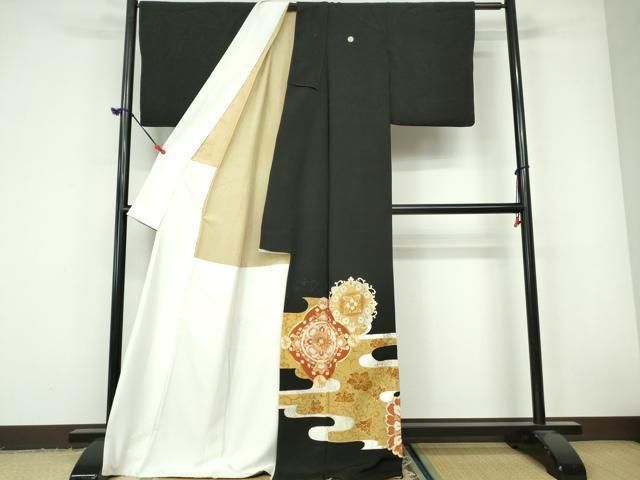 平和屋着物□豪華黒留袖 駒刺繍 エ霞 更紗花文 金銀彩 正絹 逸品