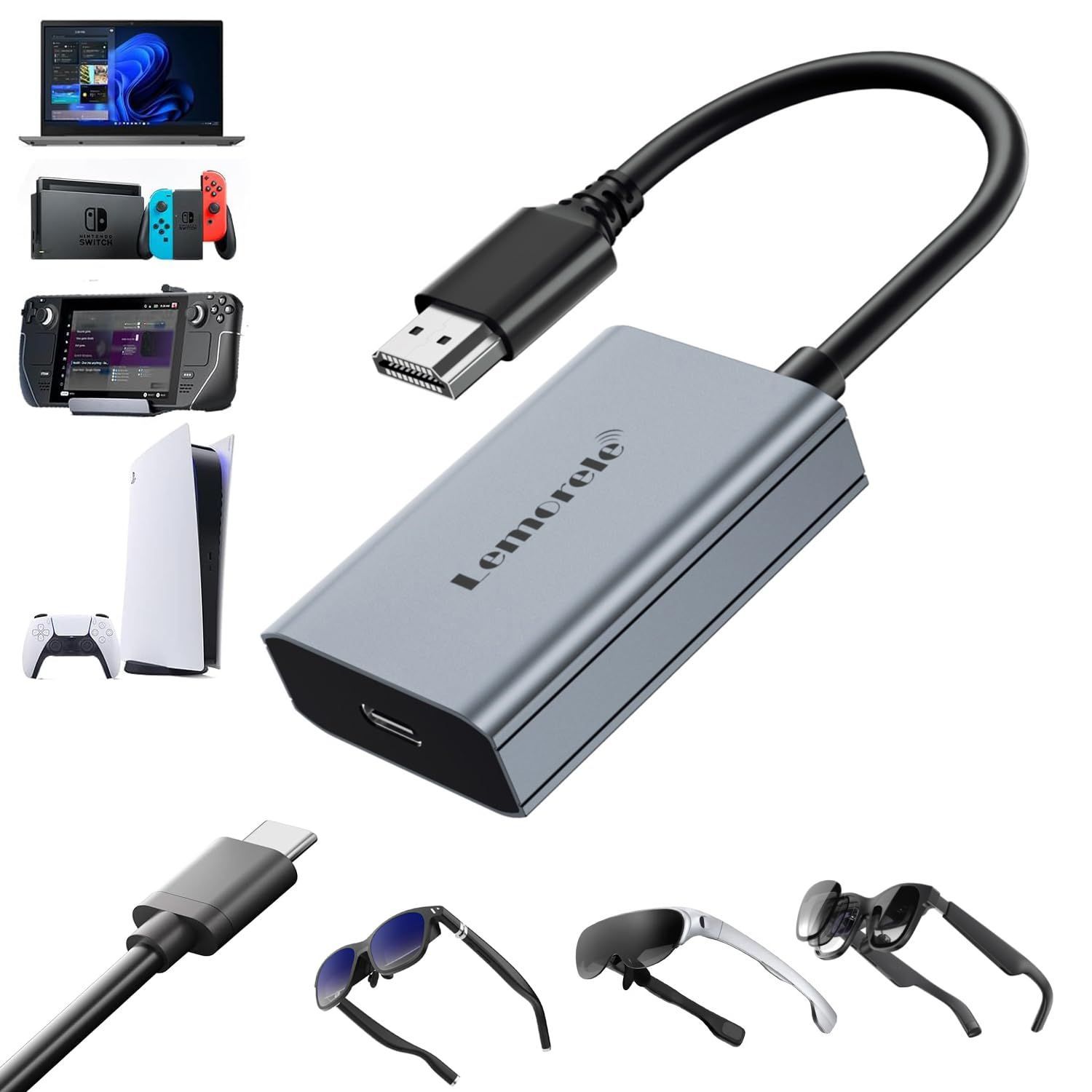 Color:スペースグレイ HDMI to USB C 交換アダプター 4K@60Hz Xreal hub/VITURE One AR/RayNeoスマートグラス モニター拡張 変換アダプターHDMI 交換 Adapter ARグラス Xreal Air2 p