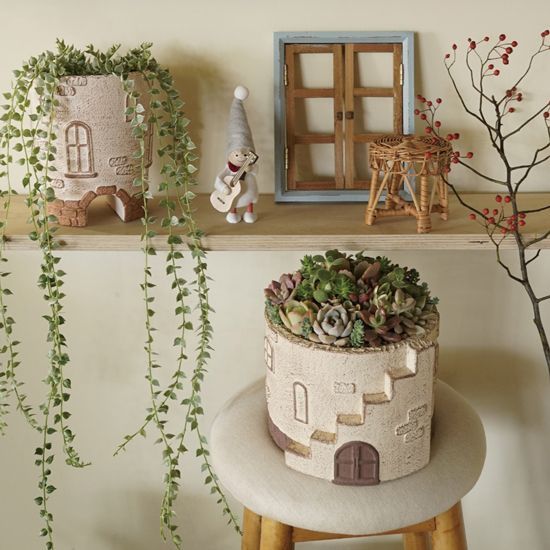 プチメゾントンネル ハウス セメント植木鉢 2色よりお選び下さい