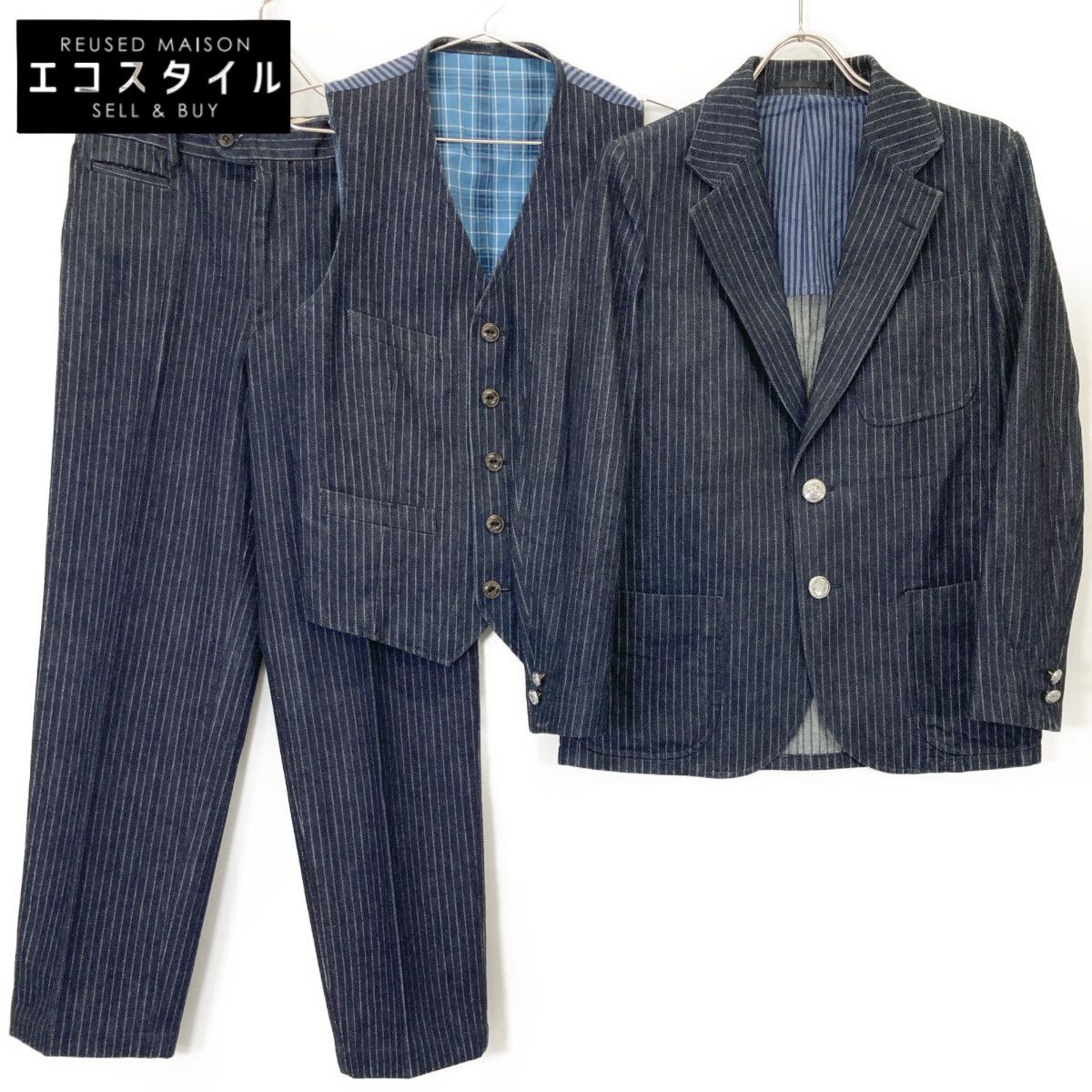 The Stylist Japan ザスタイリストジャパン ﾈｲﾋﾞｰ ｽﾄﾗｲﾌﾟ ｶｲﾊﾗﾃﾞﾆﾑ 銀釦3Pｽｰﾂ XS
