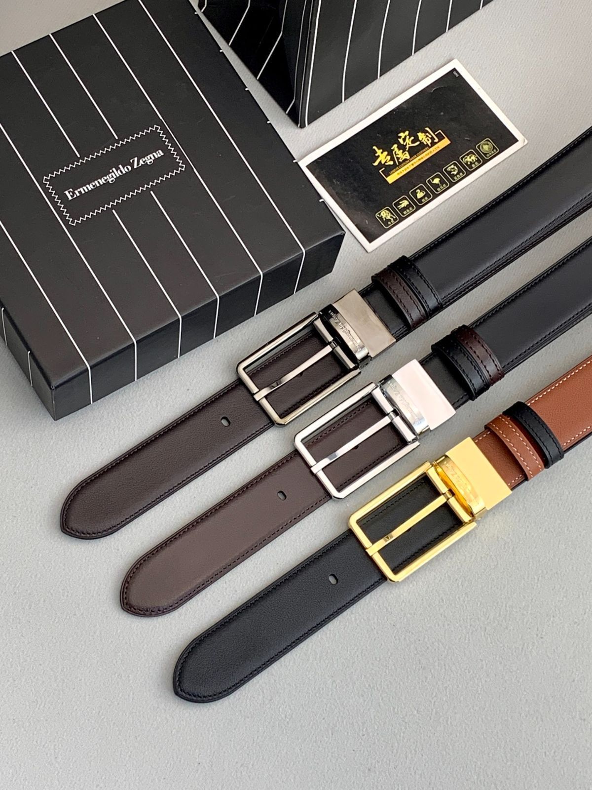 Ermenegildo Zegna ゼニア 本革 レザー ベルト 3本セット maido-selection_220-004