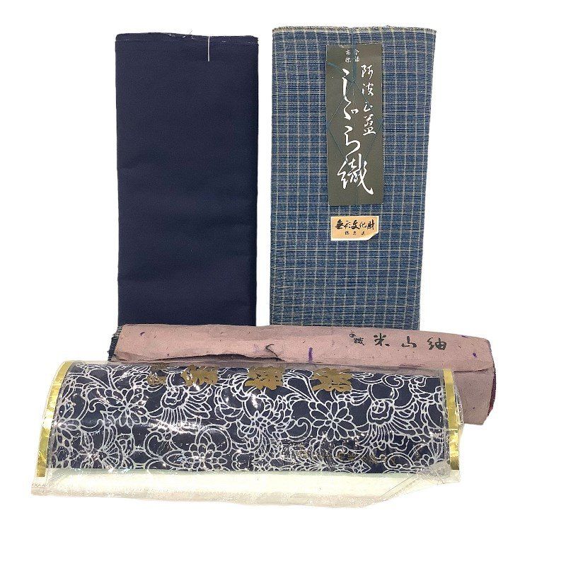 反物4点セット(しぐら織、米山紬、金梅染綿、紺綿) 花柄 ひし形 KB 